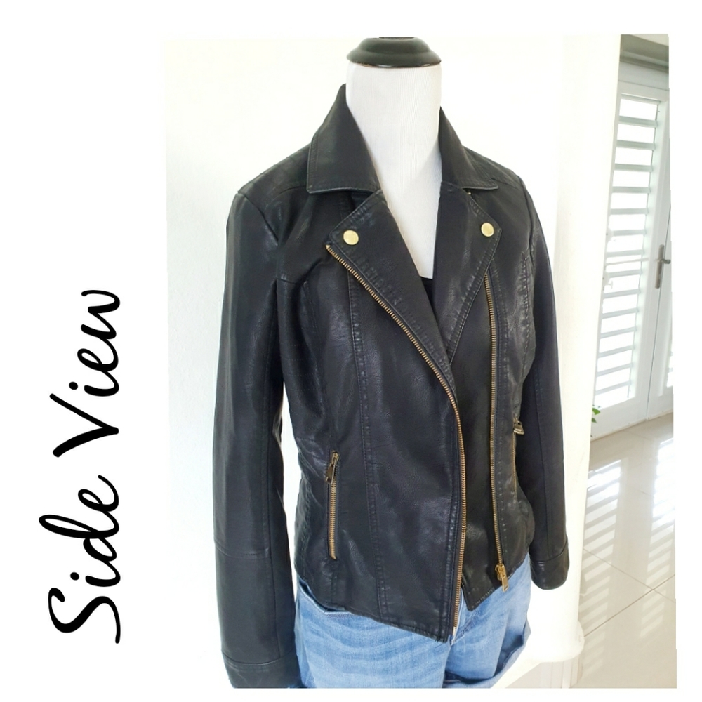 💥NWT- Faux Leather Black Jacket - Picture 7 of 12